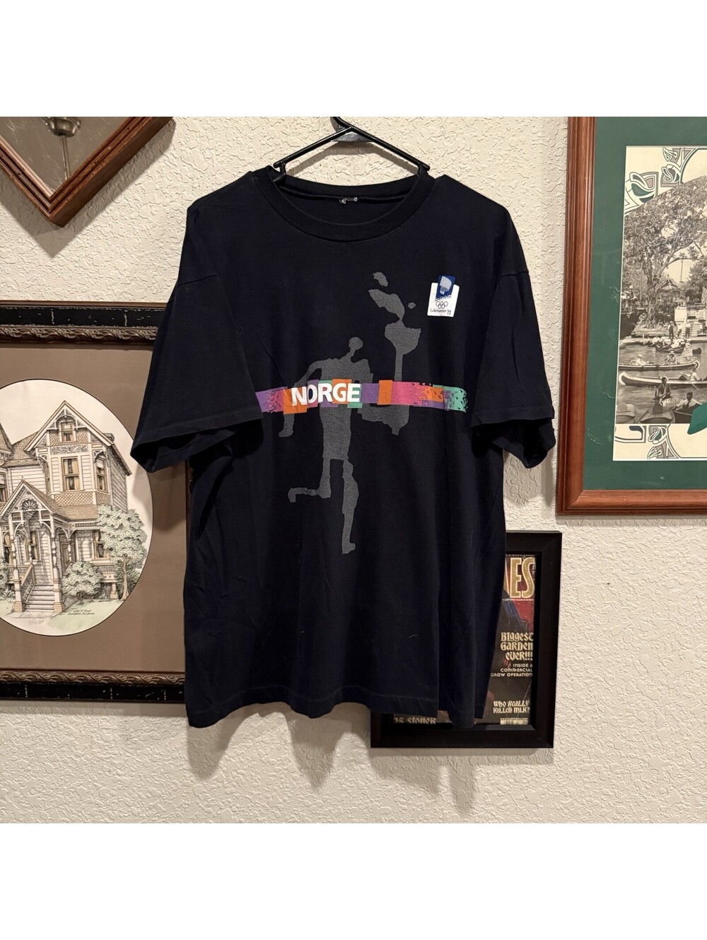 Vintage 1994 Lillehammer Norway Winter Olympic Norge Games Black T-Shirt Large